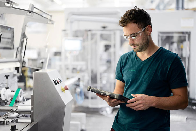 Operator maintaining the machine