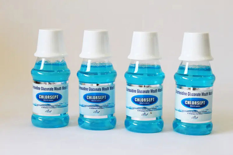 Various chlorhexidine mouthwash bottles