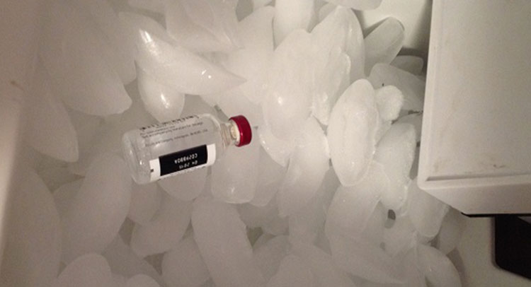 Contact of insulin vial with ice