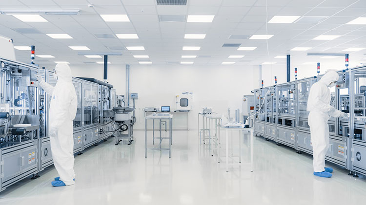 Lab workers in the sterile area