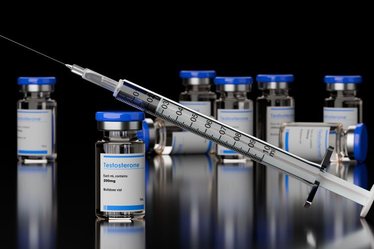 Various liquid vials with a syringe