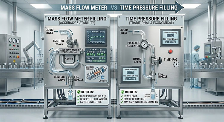 Mass flow meter vs time pressure filling